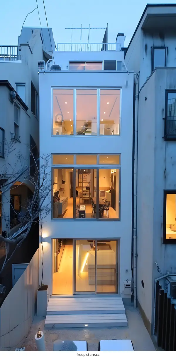 Modern Japanese House with Large Windows and Deck