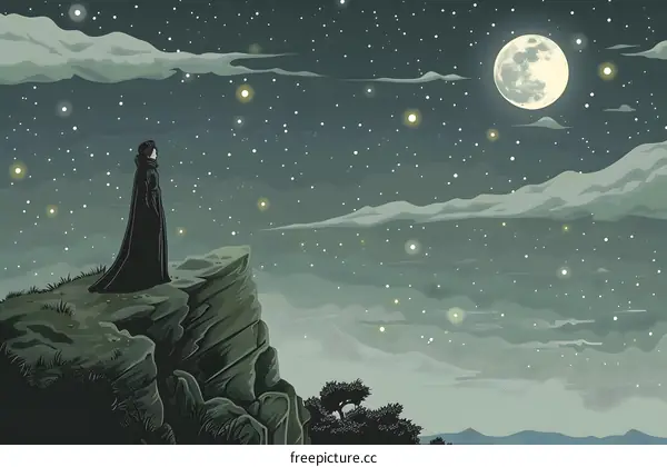 Night Sky With a Silhouette of a Person on a Cliff