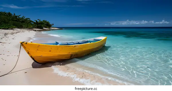 Yellow Wooden Boat on a Sandy Beach