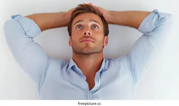 Relaxed Caucasian Man Lying on White Background