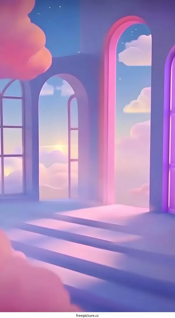 Pink Sky View with Clouds and Stars