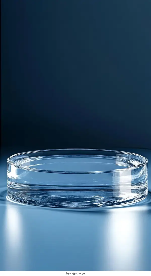 Empty Glass Petri Dish on Dark Blue Background