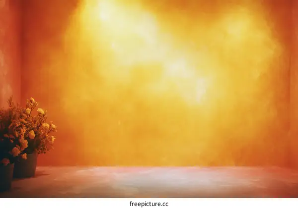 Warm Orange Studio Interior Background with Flowers