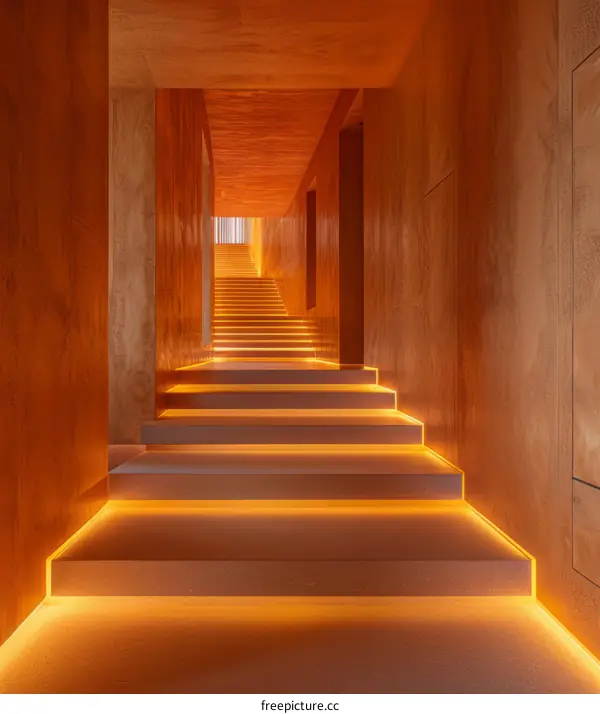 Wooden Staircase with Glowing Lights