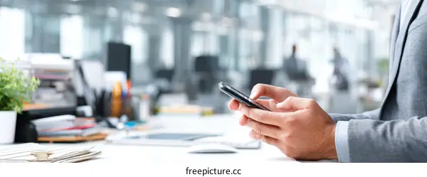 Businessman Using Smartphone in Modern Office