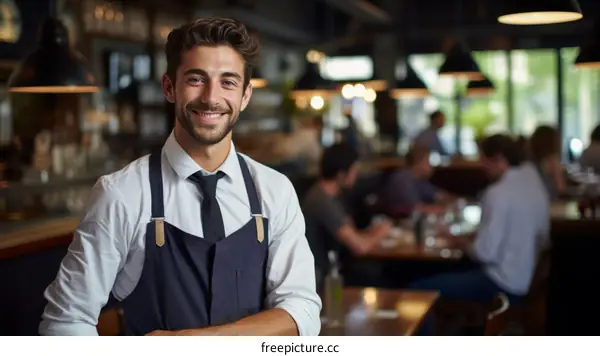 Portrait of a happy waiter in a restaurant