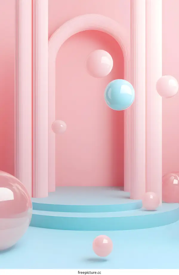 Abstract Pastel Pink and Blue 3D Geometric Shapes Design