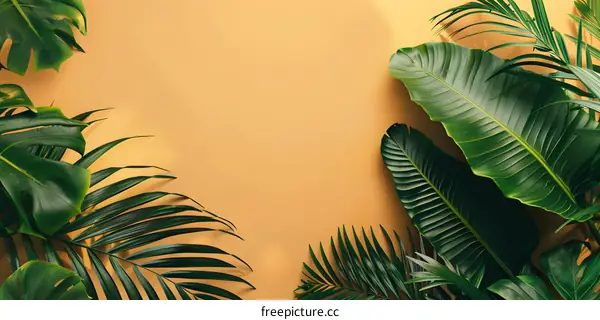 Tropical Leaves Background with Yellow Background