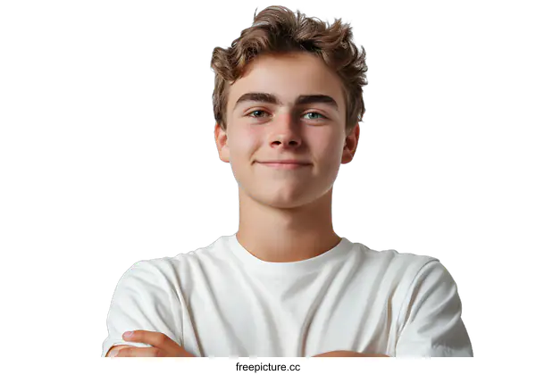 [Transparent Background PNG]Portrait of a Teenage Boy with Crossed Arms