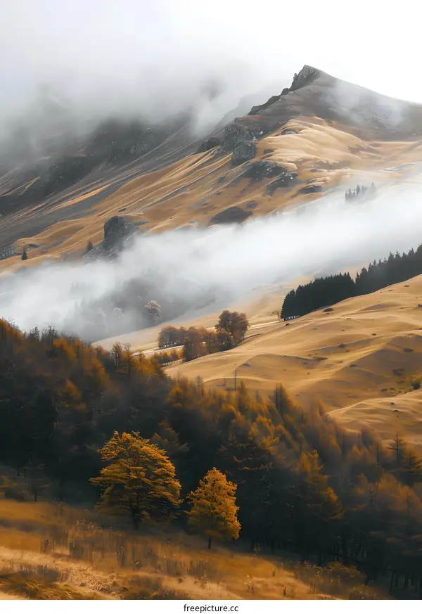 Misty Mountain Landscape With Fog and Trees