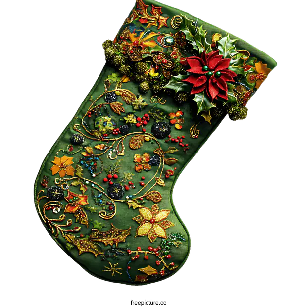 [Transparent Background PNG]Beautiful Embroidered Christmas Stocking