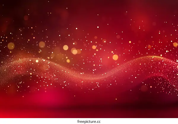 Abstract Red Background with Golden Particles