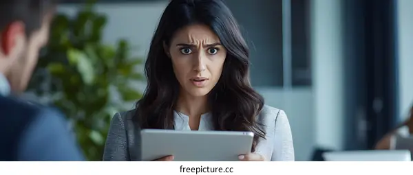Businesswoman Shocked by Tablet Information
