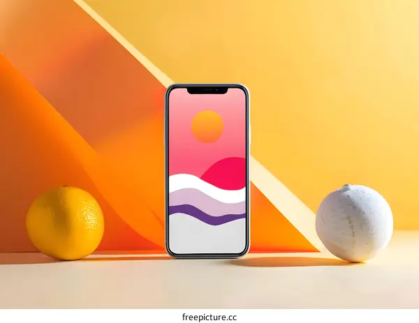 Minimalist Phone Mockup with Orange and White Sphere