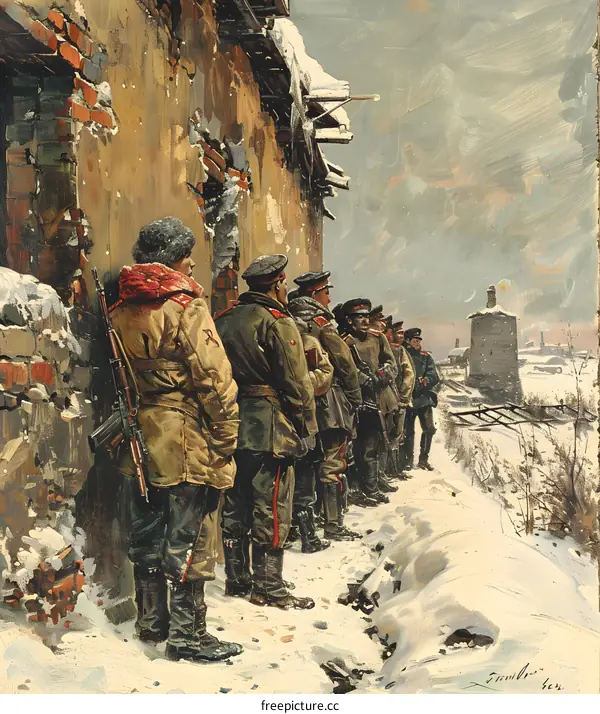 Russian Soldiers in a Snowy Landscape