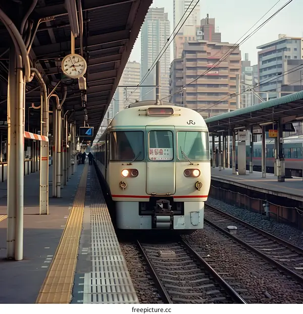 Japanese Train Arriving at a Station Platform