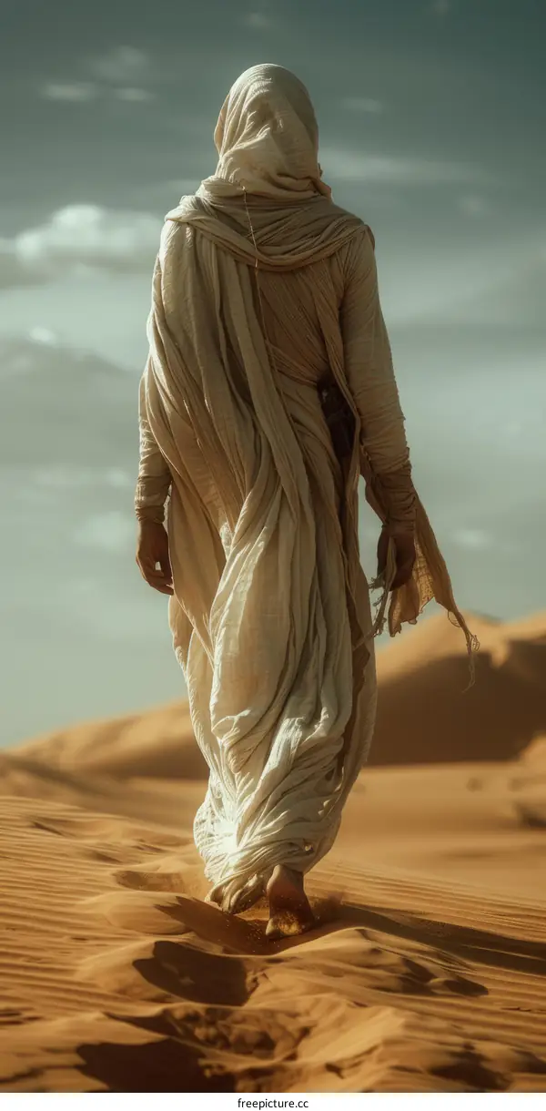 A person walking in the desert