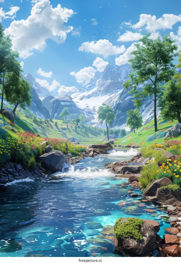 Majestic Mountain Valley with Crystal Clear River