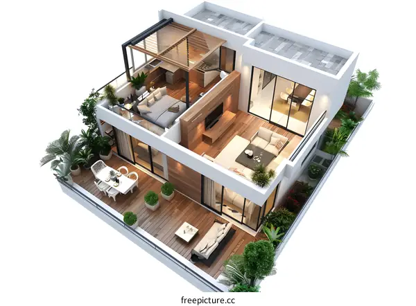 Modern Duplex Apartment with Terrace in Isometric View