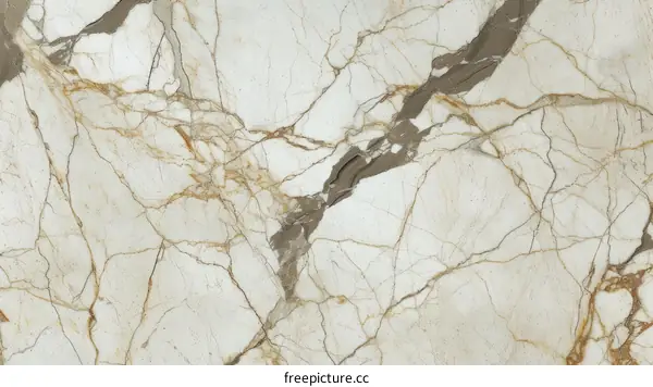 Elegant White And Gold Marble Texture With Dark Veins