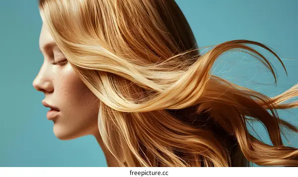 Young woman with blond hair flowing in the wind
