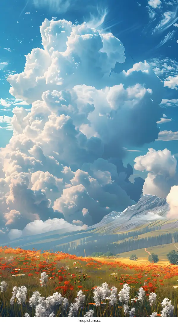 Flowers and clouds in the mountains