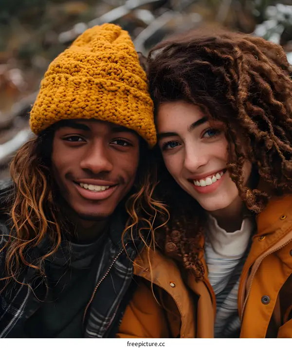 Smiling Couple Outdoors in Autumn
