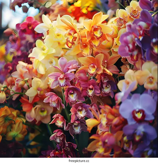 Close Up Shot Of Colorful Orchids
