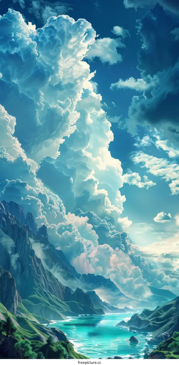 Stunning Mountain Scenery with Fluffy Clouds