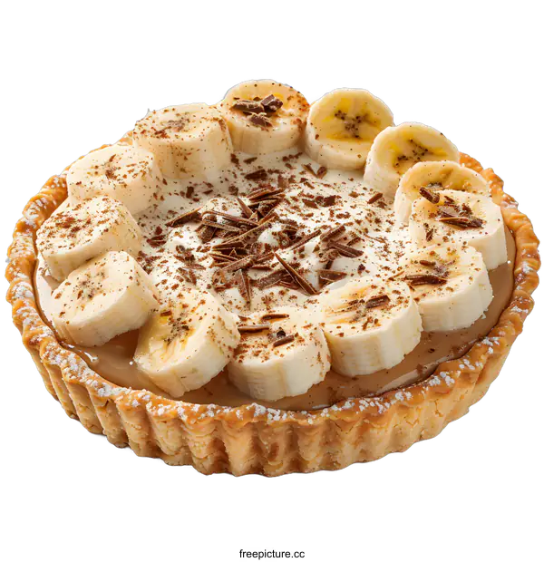 [Transparent Background PNG]A close-up image of a banana cream pie with chocolate shavings on top