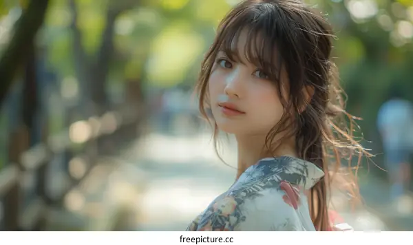 Asian Woman in Traditional Dress Outdoor Portrait