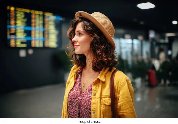 Woman at Airport Waiting for Flight