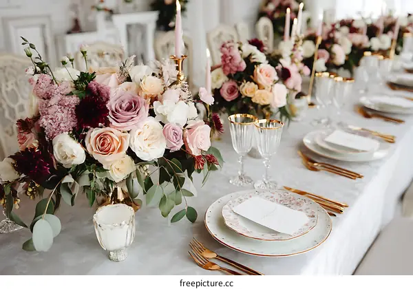 Elegant Table Setting with Floral Arrangements