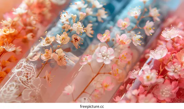 Delicate and colorful pressed flowers