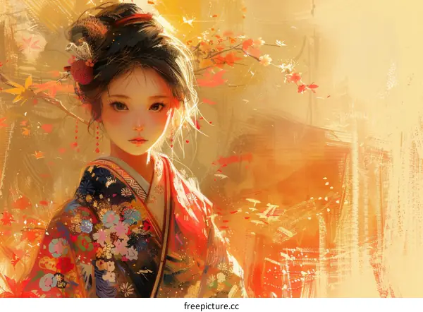 Young Geisha in Autumn Colors