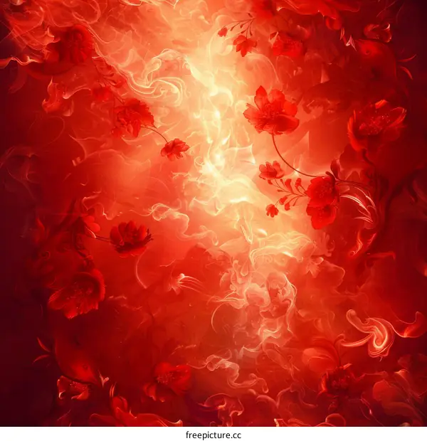 red flower petals and white smoke
