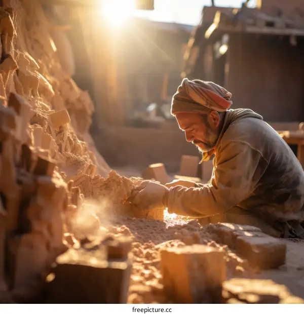 Artisan Sculpting a Clay Figure in His Workshop