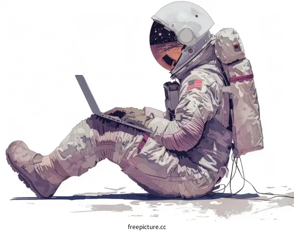 Astronaut Working on Mars with Laptop