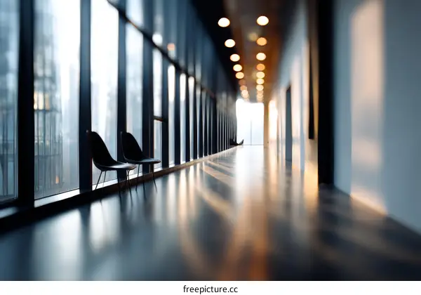 Modern Office Corridor with City Views