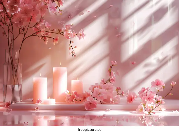 Pink Cherry Blossom Candles Setting