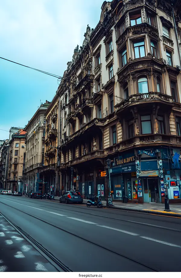 Empty Street in Front of Old Buildings