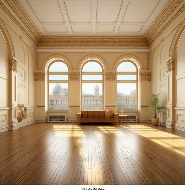 Grand Ornate Ballroom with Vaulted Ceiling and Large Windows