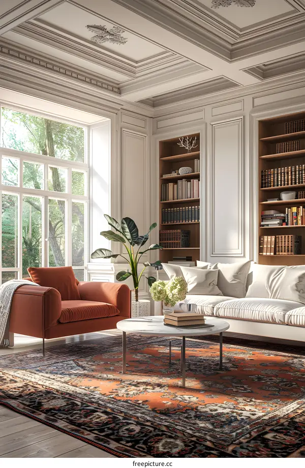 A living room with a retro style