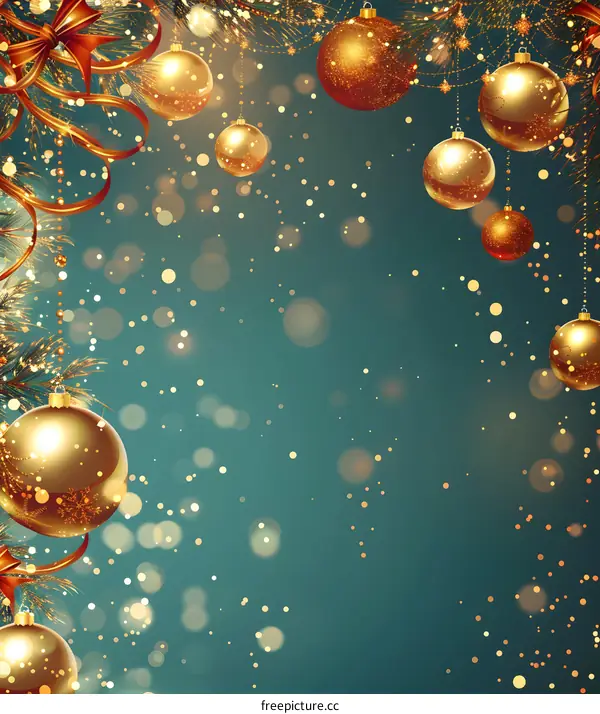 Christmas Background with Golden Christmas Balls and Snowflakes