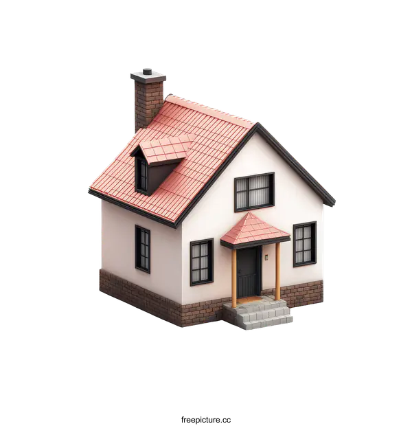[Transparent Background PNG]Small House Illustration with a Red Roof