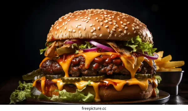 A mouthwatering cheeseburger with a side of fries