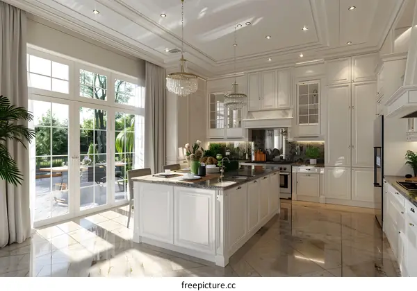 Modern Kitchen Design with White Cabinets and Island