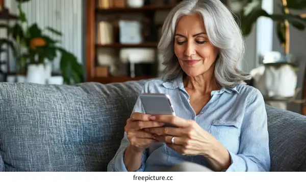 Senior Woman Using Smartphone at Home