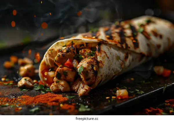 A delicious and healthy chicken wrap with fresh vegetables