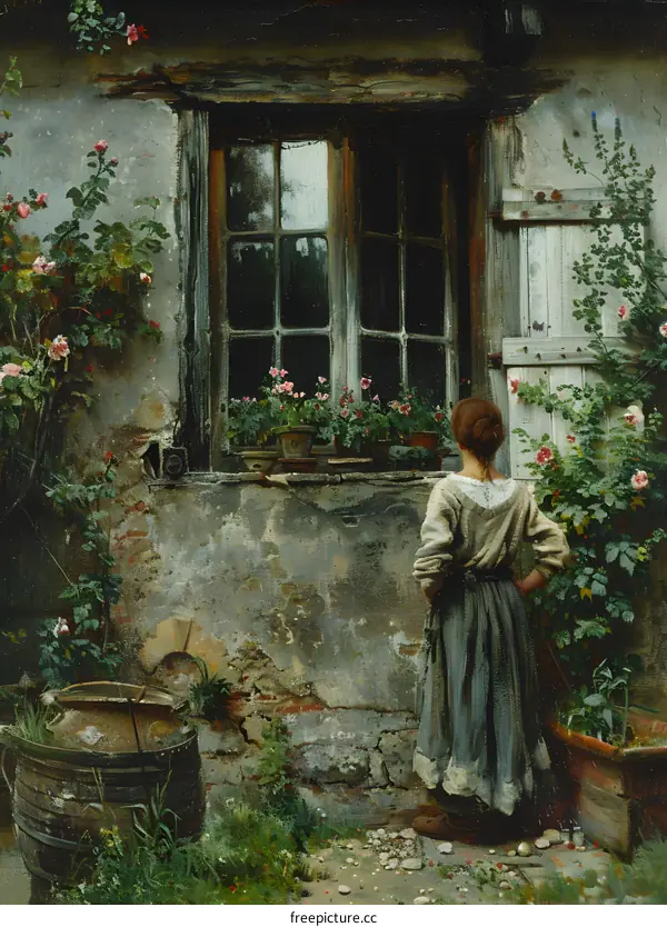 A woman standing in front of a window